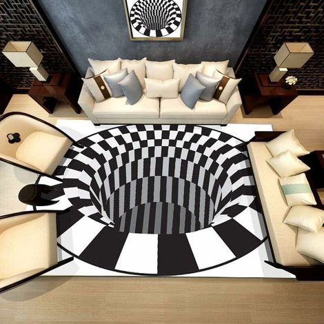 Shaggy Rug Rectangular Creative 3D Modern Accent Non-slip Rug Black White Checkered Contemporary Rug Luxury Washable Living Dining Room Sofa Home Bedroom Floor Mat (1/4)