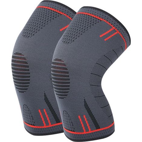 1 paio di ginocchiere, traspiranti e antiscivolo, unisex, adatte per corsa, basket, camminata, sport, ecc., grigio-rosso, taglia XL. (1/5)