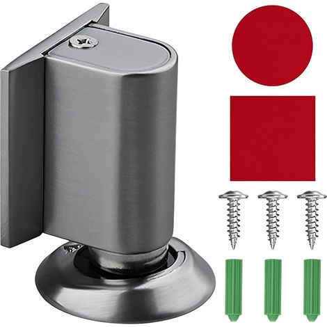 Magnetic Door Stopper, Zinc Alloy Height Adjustable Magnetic Door Stop with Self Adhesive Sticker and Screws for Floor, Ceramic Tiles (Grey) (1/5)