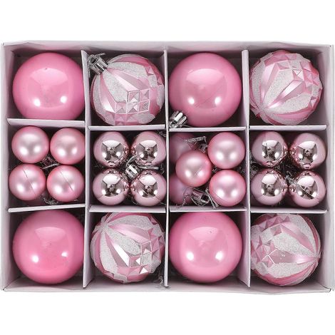 40 Stück Weihnachtsbaumkugeln, Festtags-Hängekugeln, Weihnachtskugeln aus Kunststoff, Anhänger-6x6cm-Pink (1/3)