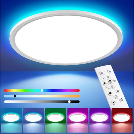 Plafonnier LED à intensité variable avec télécommande,24W IP44 2400LM RGB Changement de couleur RGB Plafonnier rond,3000K-6500K à intensité variable pour chambre à coucher,chambre d'enfant,Ø30CM (1/5)