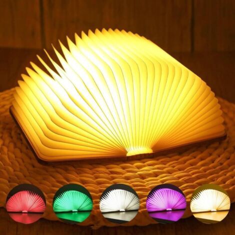 LED Livre Lampe, Rechargeable par USB, lumière LED magnétique en bois,Lampe de lecture pliante (Beige)-12 × 9 × 2 cm [Classe énergétique A] (1/5)