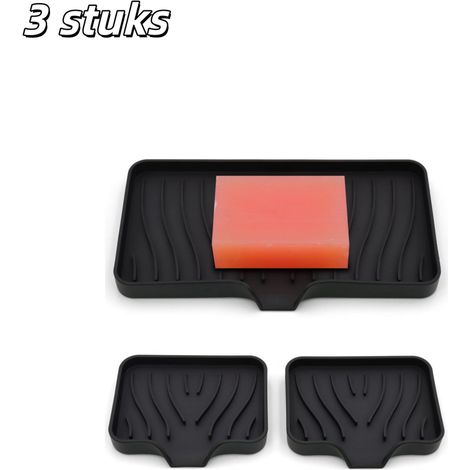 Lot de 3 - Porte-savon - Porte-savon en silicone - Support pour éponge d'évier - Avec trous de drainage - Convient pour la salle de bain, l'évier et la cuisine - Contient un grand et deux petits - Noi (1/5)
