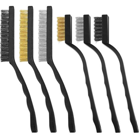 6 Pieces Metal Brushes for Removing Rust, Nylon and Copper Wire Brushes, Paint Cleaning Brushes for Soldering Against Slag and Rust - 7/9 Inch