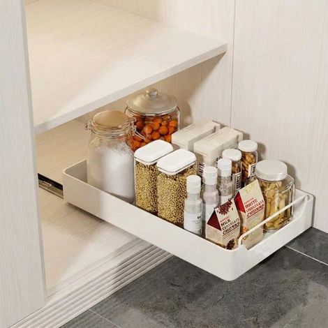 Cajones Extraíbles Para Cocina - Bandeja Extraíble Deslizante Ajustable Para Armario, Instalación Fácil Sin Taladro Ni Tornillos, Rieles Silenciosos - Blanco 25cm