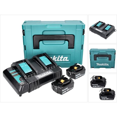 Makita Power Source Kit 18 V mit 2x BL 1830 B 3,0 Ah Akku ( 197599-5 ) + DC 18 SH Doppel Ladegerät ( 199687-4 ) + Makpac