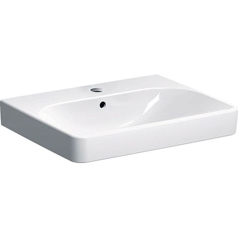 Geberit Smyle Square Waschtisch, Breite 60cm, Tiefe 48cm, Hahnloch mittig, Überlauf sichtbar, Weiß (1/5)