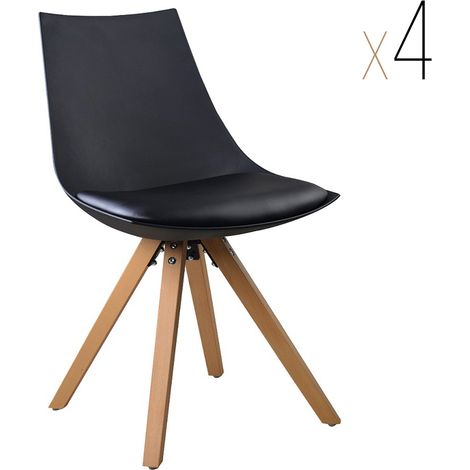 Esszimmerstuhl Gusto Schwarz Küchenstuhl aus Holz mit Sitzschale + Sitzkissen aus Kunstleder 4 Stück (1/5)