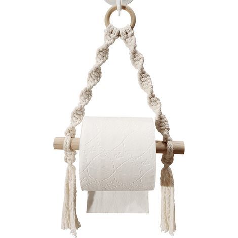 Dérouleur Porte Papier Toilette avec étagère - Tablette en Bois et Corde pour téléphone ou déco (1/5)