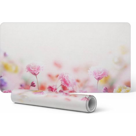 Alfombrilla decorativa para port谩til con dise帽o de pradera de flores en tonos pastel, 120x60 cm.