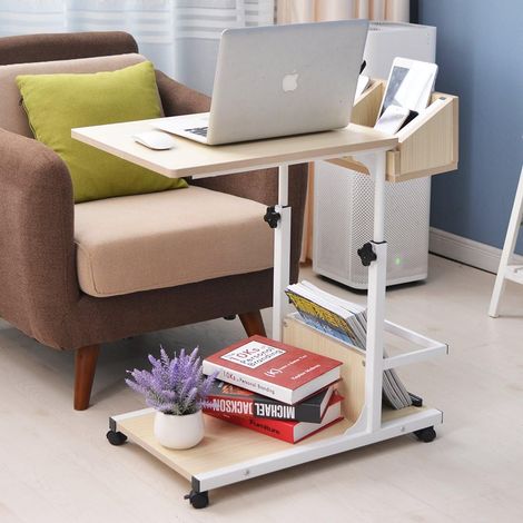 soges Beistelltisch Pflegetisch Hochverstellbarer Computertisch Laptoptisch PC Notebook Tisch Laptopständer Notebookständer mit Rollen und Stauraum für kleinen Artikeln (1/5)