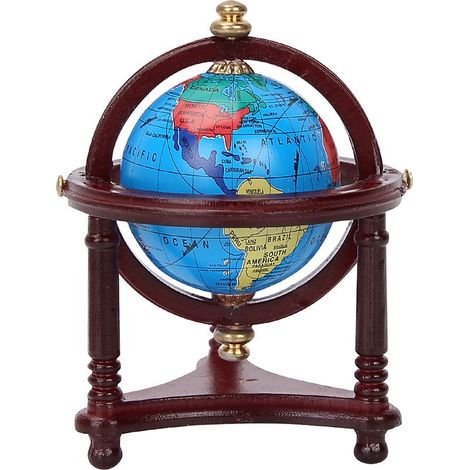 Poupée Mini Globe Rotatif Décor Salon Bureau Rose Bois, Meuble Salle d'Étude Échelle 1/12 (1/5)