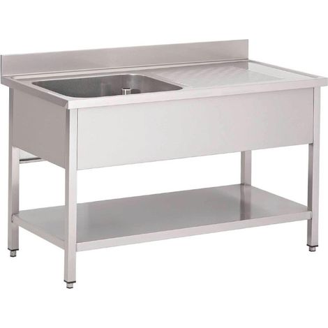 Plonge inox avec étagère basse 1 bac à gauche - 1200 x 700 x 850 mm - Gastro M