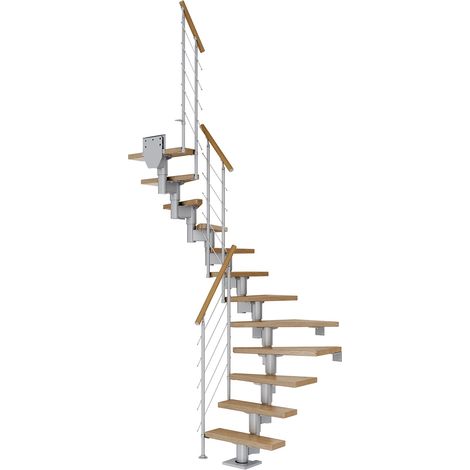 Dolle Mittelholmtreppe Dublin 1/2 gewendelt aus Ahorn lackiert 61 cm breit für GH 240–292 cm UK Metall Anthrazit mitlaufende Edelstahlstäbe (1/4)