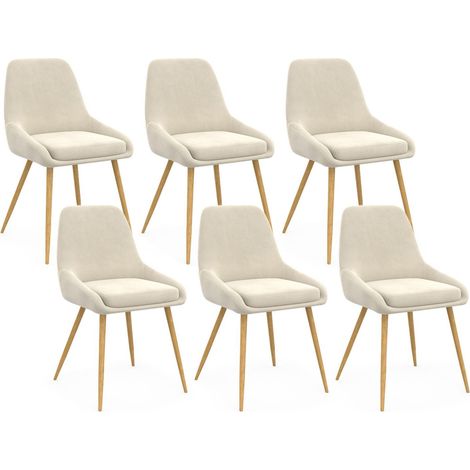 Idmarket – Lot de 6 chaises de salle à manger en velours beige avec accoudoirs – Pieds en métal effet bois – Assise confortable 49cm – Design moderne (1/5)