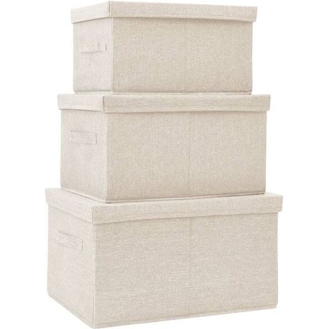 Boîtes de rangement empilables, lot de 3, tissu beige. (1/5)