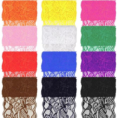 12 rouleaux 1 Yard by 3.15" large tissu de dentelle de couleurs mélangées élastique extensible, ruban de dentelle de garniture, garniture élastique pour le vêtement (1/5)
