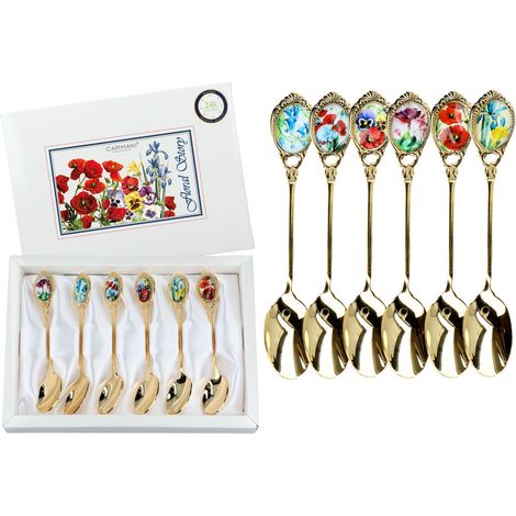 Carmani, vergoldete Teelöffel - Blumen - florale Geschichte (6-teiliges Set) (1/3)