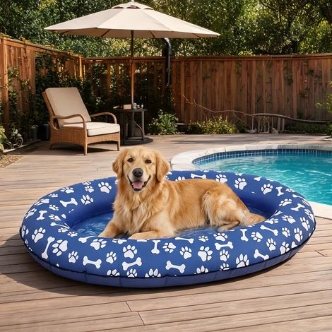 Matelas flottant pour chien 155 x 104 cm en PVC bleu profond (1/5)