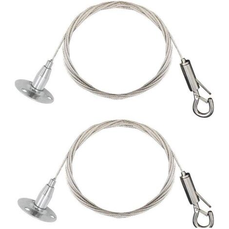 Set of 2 stainless steel cables with self-locking mechanism - hanging hook and disc - for hanging illuminated signs or lamps - 2 m - maximum 30