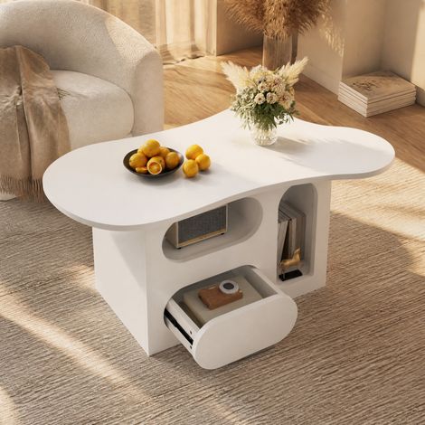 Mesa de centro nube con cajón y compartimentos abiertos 97 x 45 x 43,5 cm blanca DESVIAE (1/5)