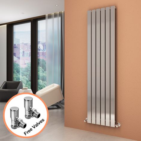 ELEGANT Chrome Vertical Radiator 1800 x 452 Single Flat Panel Central Heating Designer Radiators + Angled Radiator Valves (1/5)