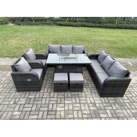 Fimous Ensemble Salon de Jardin Extérieur en polyrotin Table de foyer à gaz et Canapé Fauteuil avec 2 Petits tabourets (1/5)