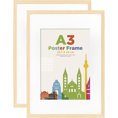 Holz Bilderrahmen A3 mit Acrylglas, 29,7 x 42 cm, für Wandmontage, 2er Set (1/3)