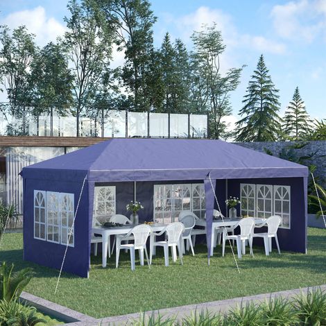 Gazebo pieghevole a scomparsa - tenda per feste - 3 x 6 m, 3 lati rimovibili, blu
