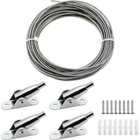 2mm x 10m Câble en Acier Inoxydable Revêtu de PVC Cadre Suspendu avec Câble Métallique Codes Fixes Vis pour Suspendre Photo Vêtements Lampe Rideaux Charge Max de 30KG (1/5)