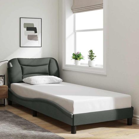 Cadre de lit sans matelas Hvar gris foncé 90x190 cm tissu (1/5)
