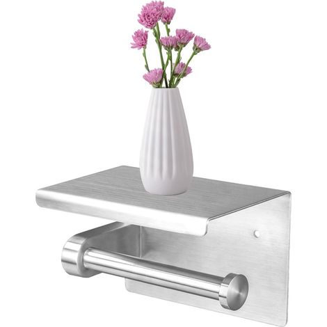 Porte-Rouleau de Papier Toilette en Nickel brossé avec étagère de Rangement - Porte-Papier Toilette argenté pour Salle de Bain - Support Mural en Acier Inoxydable (1/5)