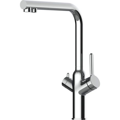 Rubinetto 3 vie miscelatore cucina cromato con canale separato per acqua filtrata, canna a L - Serie BOD