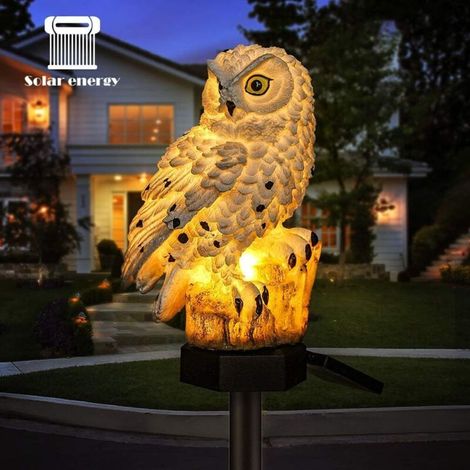 Lampe solaire LED de jardin en forme de hibou - Étanche - Éclairage extérieur - Veilleuse décorative pour la maison et le jardin (blanc) (1/4)