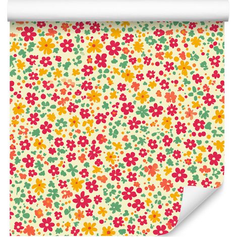 Papier peint fleuri crème, corail et pêche pour salon et chambre 50x1000 cm (1/5)
