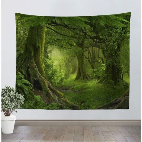 Tapisserie Tenture Murale Psychédélique Arbre Forêt tapis Tissu drap mural Décoration Murale Maison Salon Chambre Dortoir Bohème Nature Paysage Avec Courte Peluche Tissu Doux (150cm130cm) (1/4)