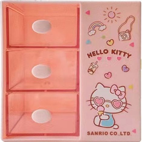 Rosa Bürokommode mit integrierter Schublade, Aufbewahrungsbox für Make-up aus Kunststoff, niedlichem Design und verstecktem Fach für Zuhause (1/5)