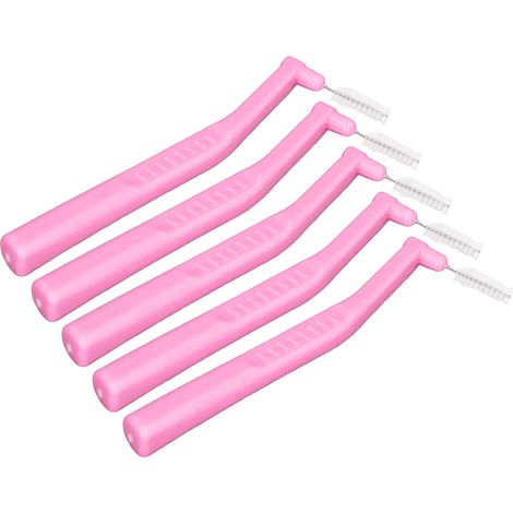5 pièces Brossettes Interdentaires en Forme de L, Nettoyage Efficace des Espaces Dentaires et Appareils Orthodontiques, Rose