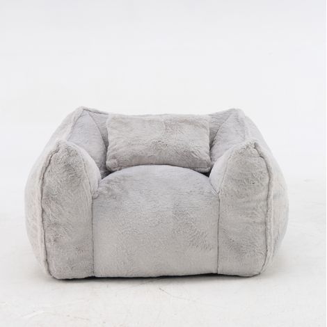 Pouf sacco gigante grigio in faux fur con cuscino, 123 x 97 x 73 cm, HOMVRA (1/5)