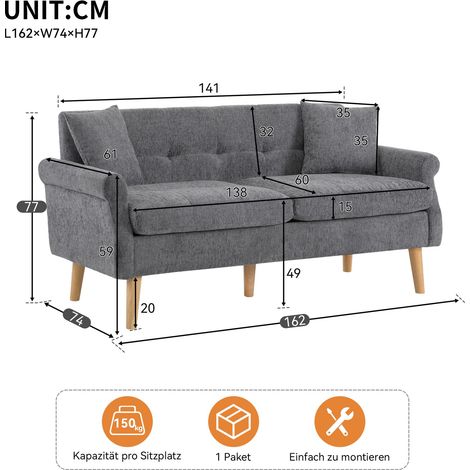 Modulares Sofa aus Chenille in Grau 162 x 74 x 77 cm HOMAIRE (1/5)