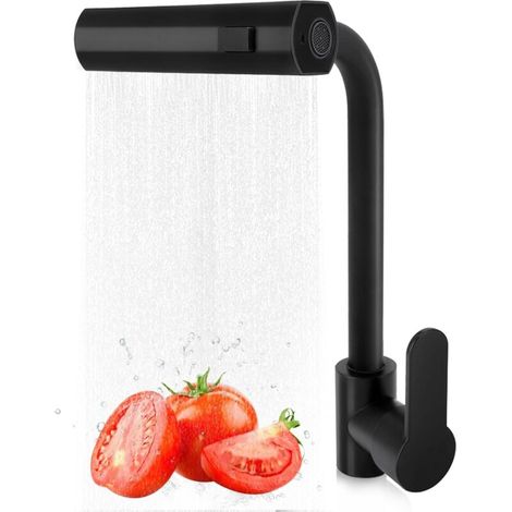 Robinet de cuisine Vattenfall, robinet de cuisine en cuivre, 3 jets d'eau, mitigeur de cuisine à poignée unique, mitigeur d'évier pivotant à 360 degrés, siège de soupape (noir)