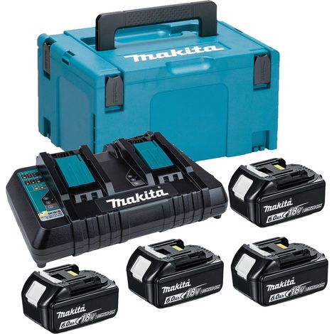 Makita BL1860 18v 4 x 6.0ah Lithium Batteries DC18RD Dual Port Charger + Makpac (1/4)