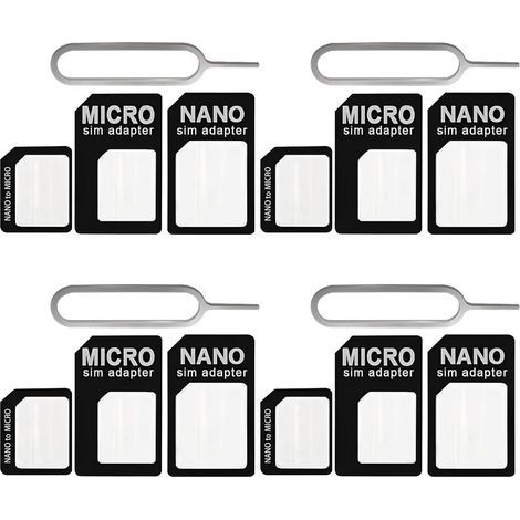 4 in 1 Nano SIM Card Adapter, 4 Sets SIM Card Adapter, SIM Card Adapter with SIM Eject Pin Compatible with Cell Phone (1/5)