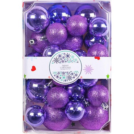 26 Stück/Box Weihnachtskugeln, Weihnachtsbaumschmuck, Heimdekoration, Weihnachtsanhänger, Silvesterparty-Dekoration, Weihnachtsgeschenk, Lila (1/5)