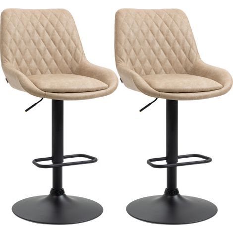 Set of 2 Adjustable Retro Bar Stools,Upholstered Kitchen Chairs with Back and Swivel Seat in Light Khaki for Stylish Home Decor