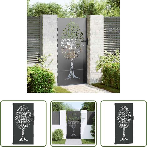 Gartenzaun -  Gartentor Schwarz 85 x 200 cm Pulverbeschichteter Stahl