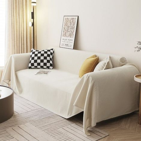 Beige 180x220 Housse de canapé en chenille, couleur unie, anti-griffures de chat, toutes saisons, couverture intégrale (1/5)