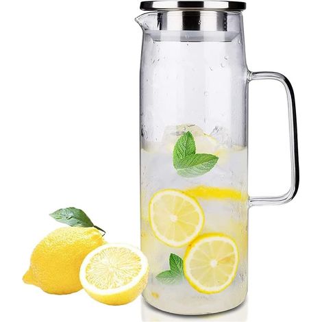 Carafe en Verre 1,5 litres Borosilicate Pichet avec inoxydable couvercle pour Jus Thé et Café Boisson Maison, 1500ml (1/5)