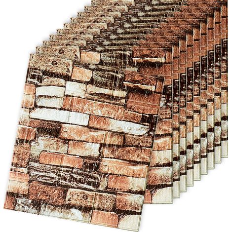 Lot de 10 panneaux muraux adhésifs en mousse imitation brique 3D, 35 x 38,5 cm.