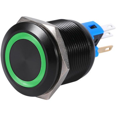 Interruptor pulsador autoblocante impermeable de 22 mm y 12 V-24 V con LED verde (1/5)